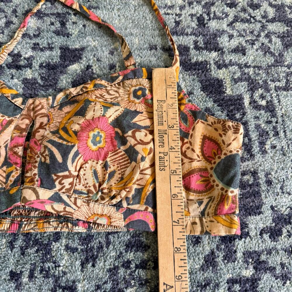 Anthropologie Pilcro | Bohemian Floral Summer Cotton Preppy Surf Bra Top Cutouts - Picture 6 of 10